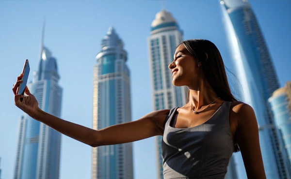 Девушка-эскортница делает селфи